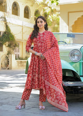Crimson Charm Block Print Kurta Set