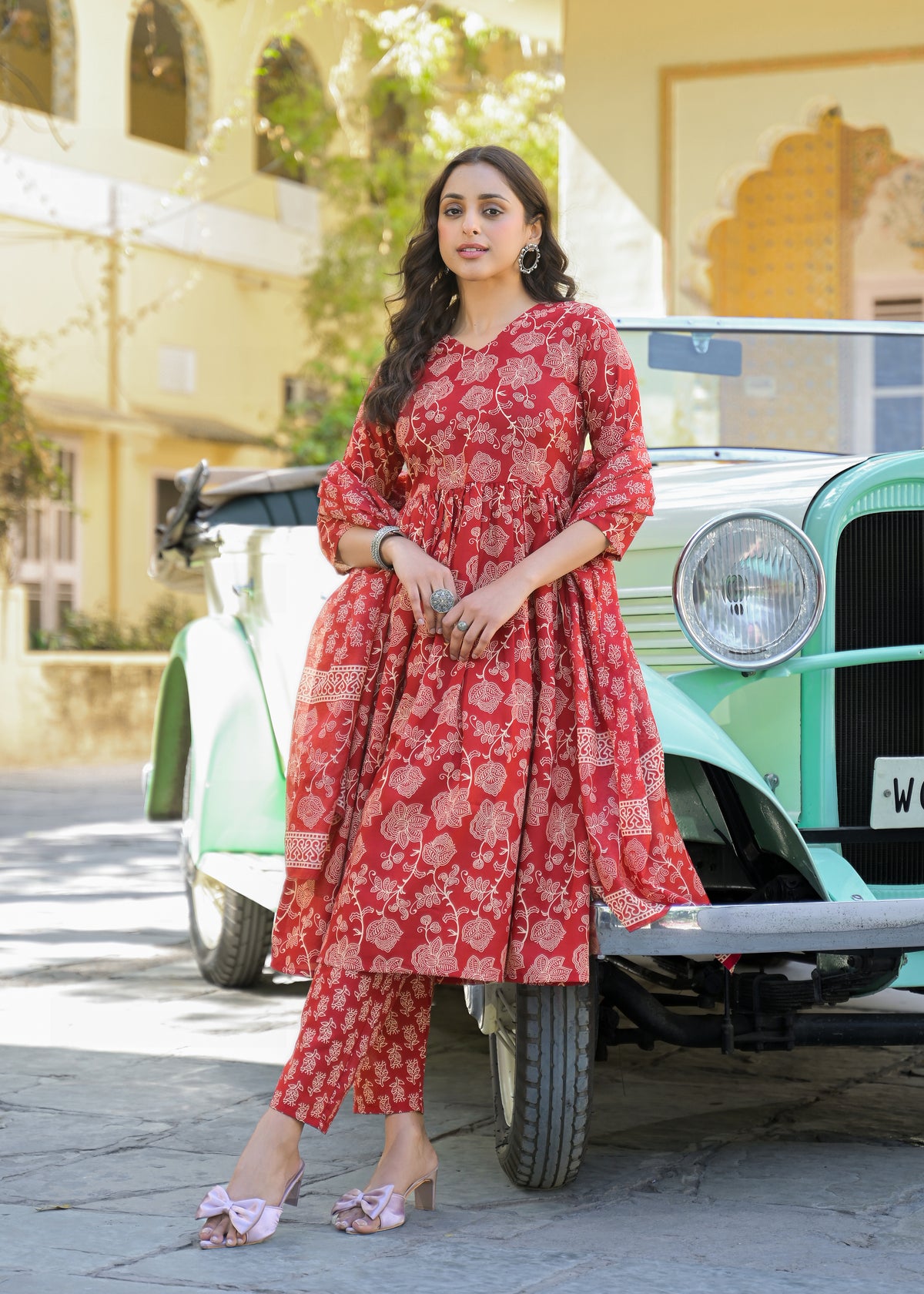 Crimson Charm Block Print Kurta Set