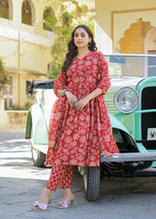 Crimson Charm Block Print Kurta Set