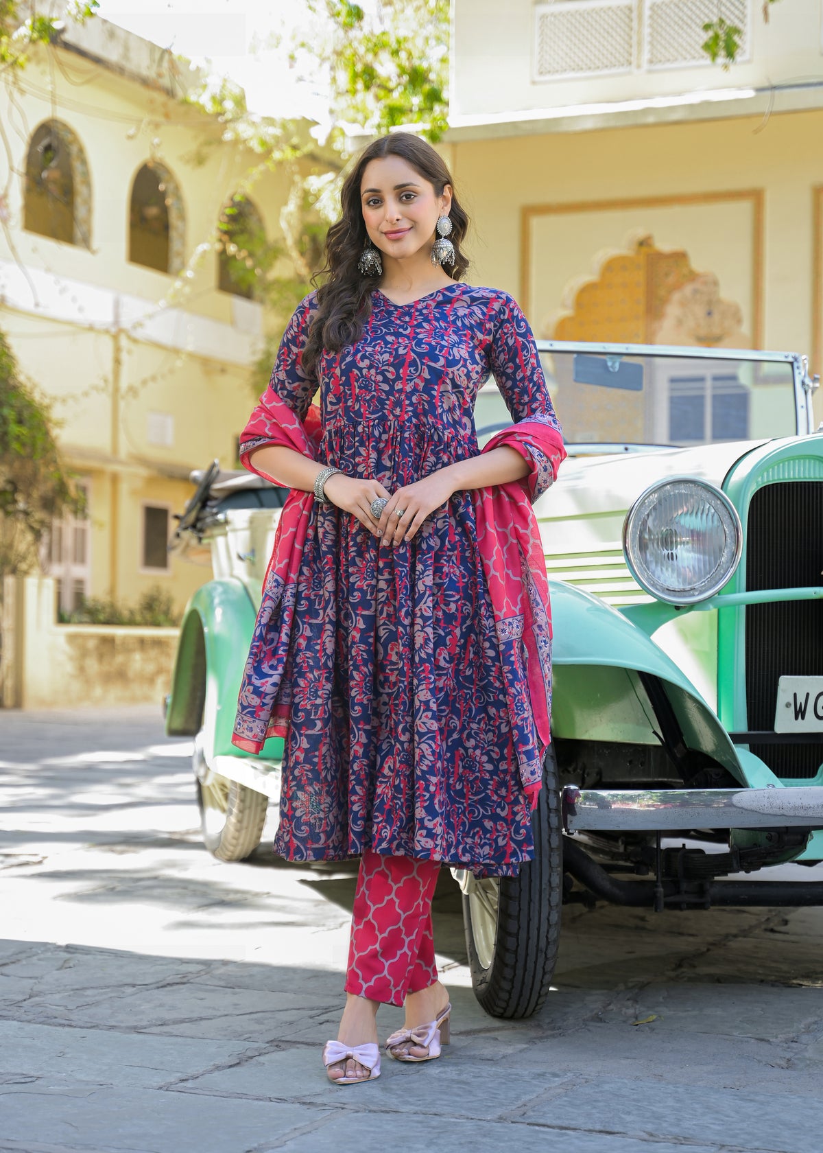 Indira – Navy Pink Suit Set