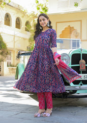Indira – Navy Pink Suit Set