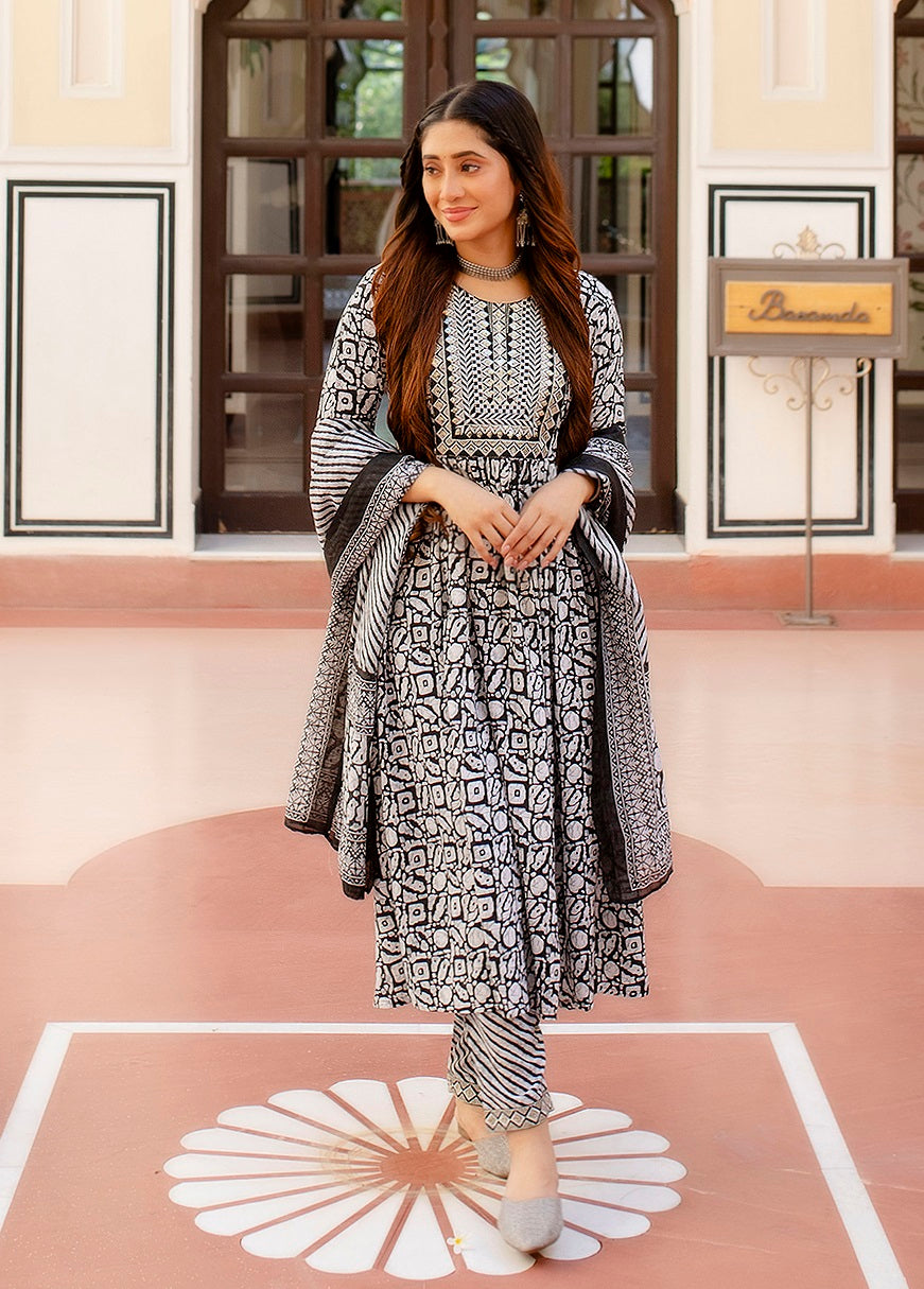 Kasturi Black Printed Kurta Set