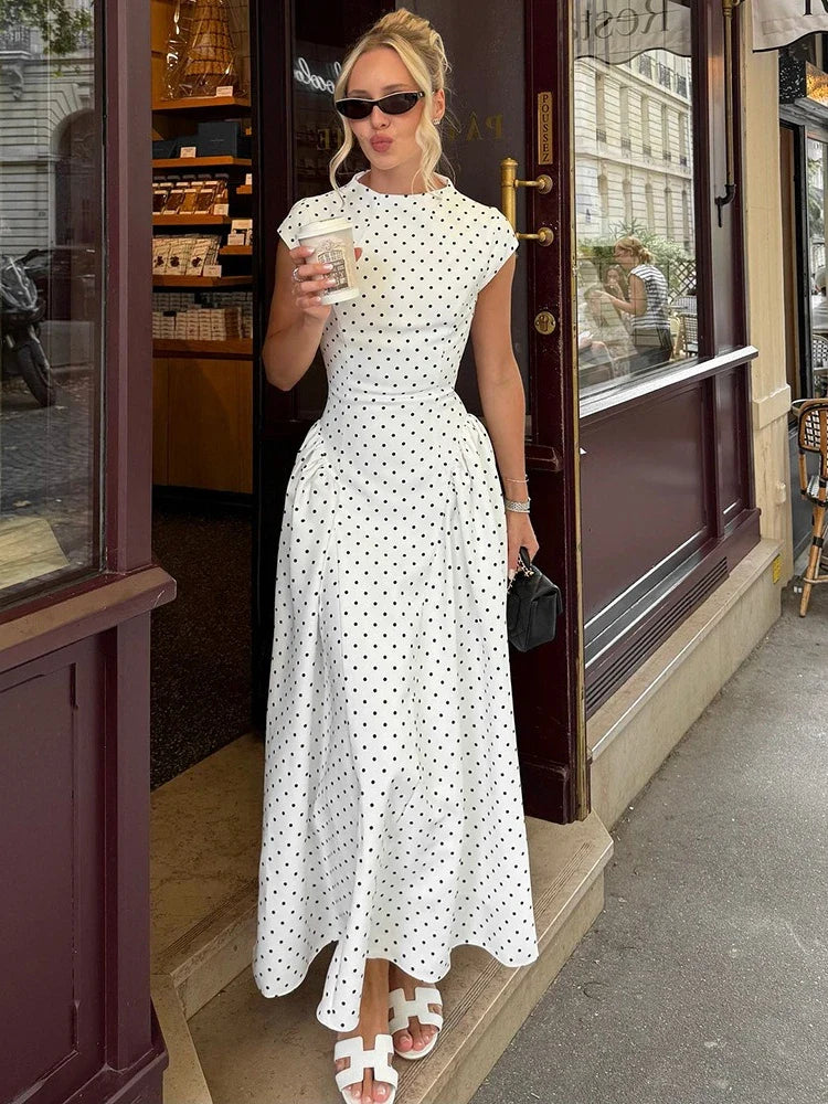 Aurora Polka Flare Midi Dress
