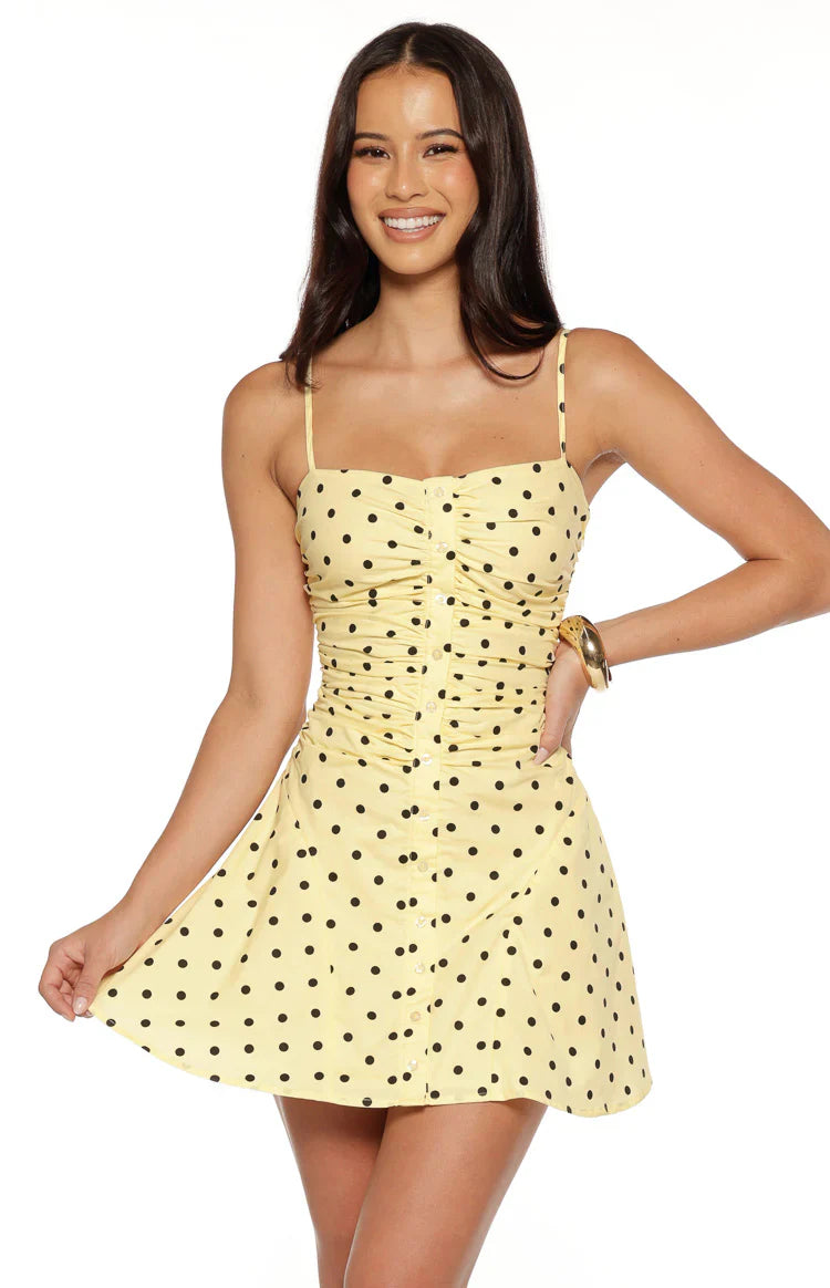 Daisy Polka Ruched Mini Dress