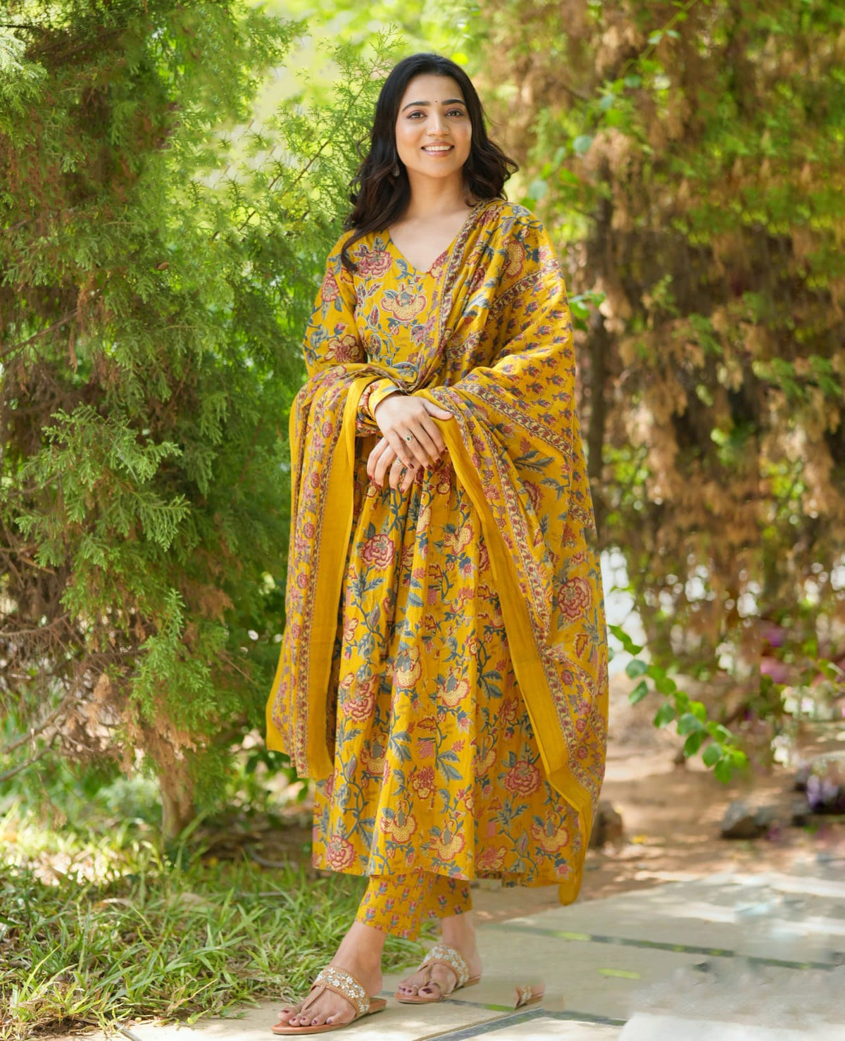 Kanakbala – Mustard Floral Suit Set