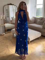 Celeste Polka Halter Maxi Dress