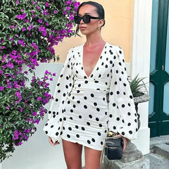 Luna Polka V-Neck Mini Dress