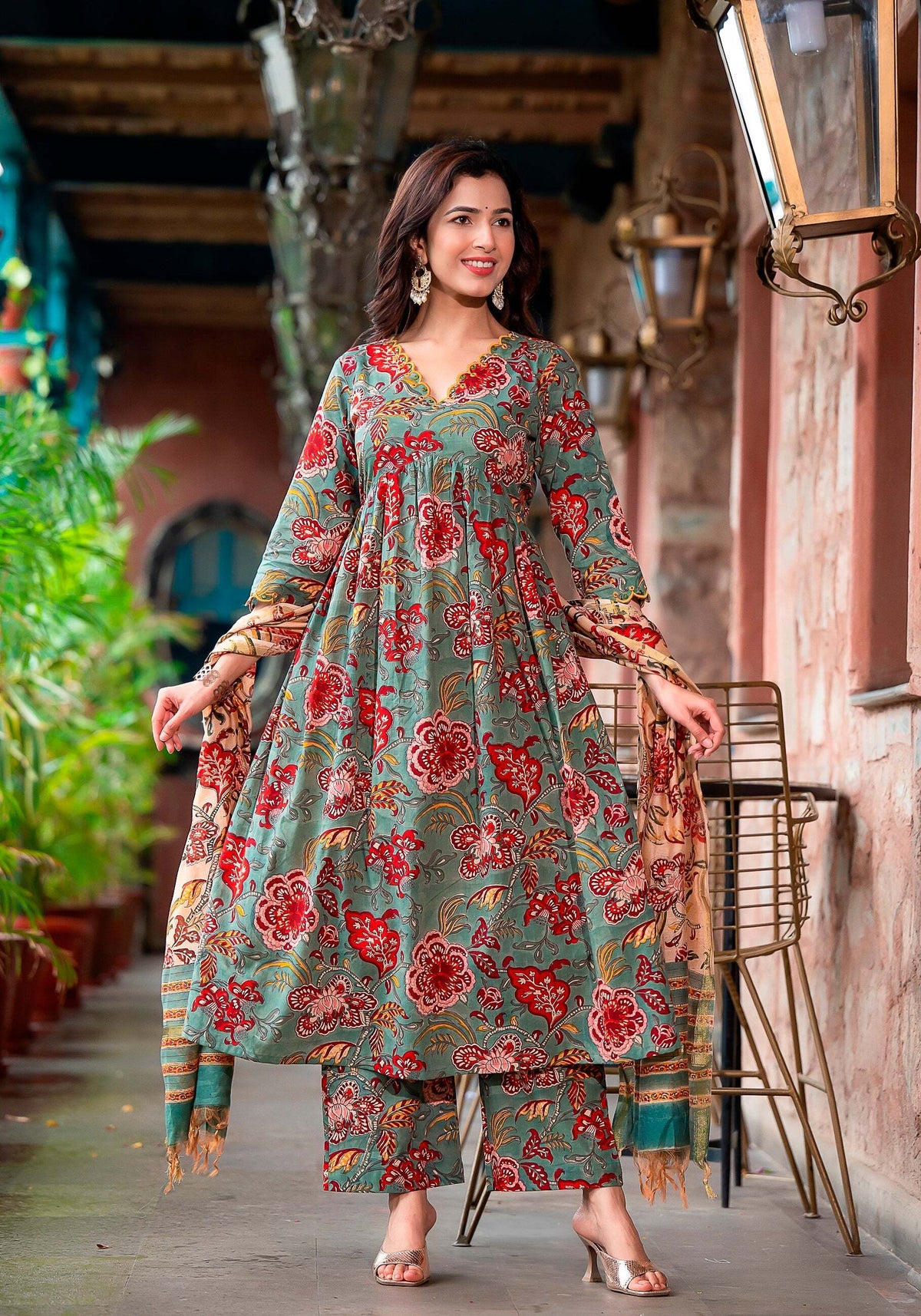 Mehreen – Green Floral Suit Set