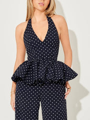 Noir Polka Peplum Jumpsuit