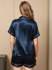 Luxe Lounge Satin Short Set – Midnight Navy