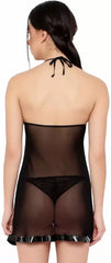 Midnight Seduction Satin Trim Babydoll Lingerie – Black