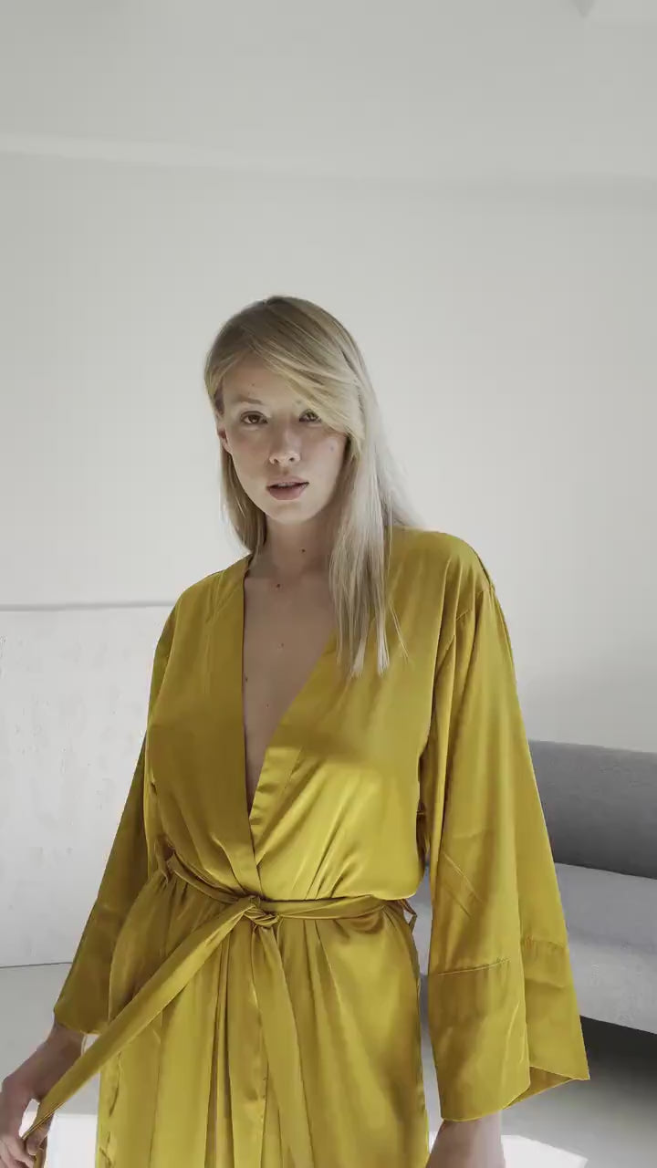 Mustard Satin Robe