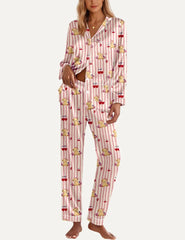 Teddy Cherry Satin Pajama Set