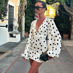Luna Polka V-Neck Mini Dress